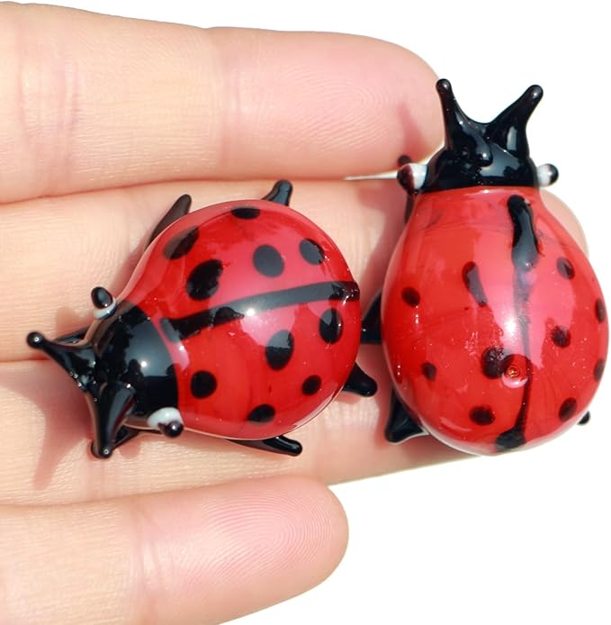 Crystal Insect Glass Ladybird Outdoor Decor Garden Stakes Hand-Blown Artificial Flower Plant Ornaments 2PCS Ladybug Yard Art