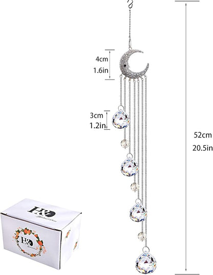 20.5inch Hanging Clear Crystal Suncatcher Ornaments with Moon Decor Rainbow Maker Crystal Beads Ball Prisms Ornament for Christmas Tree