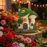 TERESA'S COLLECTIONS Garden Decor, Mushroom Fairy Garden House,Fairy House Decor, Waterproof Resin with Solar Lights, Garden Decor, Garden Gifts for Mom,Indoor/Outdoor,6.7"