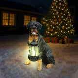 Outdoor rottweiler Dog Statue with Interchangeable Welcome sign and Detachable Solar Lantern –LED Light Garden Dog Sculpture Décor Garden Statue Outdoor dog statue Cute Puppy for Yard Porch Gift