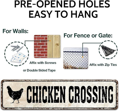 Chicken Crossing Funny Tin Road Sign Chicken Coop Rooster Hen Garden Home Decor 4x16 Inch