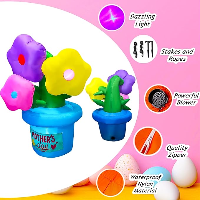 5FT Mother's Day Inflatable Flowers Decoration,Built-in LED Lights for Spring Yard Garden Lawn Indoor Outdoor Holiday Party Easter Mother's DayDecor