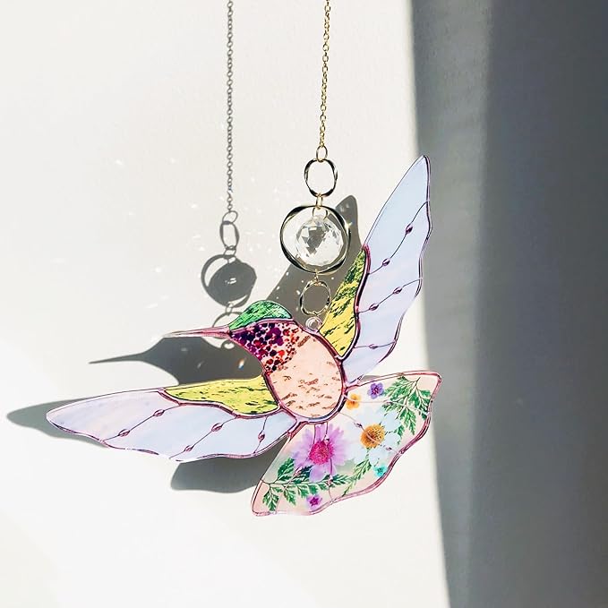 Green Acrylic Hummingbird Flowers Garden Suncatcher Window Hanging Crystal Prism Rainbow Maker Sun Catcher Ornaments Appreciation Thank You Gifts for Mom Grandma Sister Home Decor