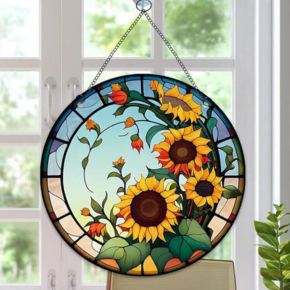 5.9'' Sunflower Acrylic Window Hanging, Flower Wall Art Decor Stained Panel Hangings Window Decor Gift for Daughter,Mom,Grandma (Style A)