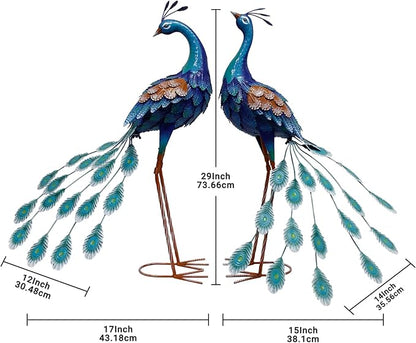 29 Inch Metal Peacock Decor, Outdoor Peacock Statues Yard Art, Garden Statues for Patio Yard Lawn Home Backyard Decorations, Set of 2