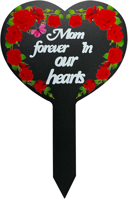 OZIO Heart Memorial Plaque Stake Sympathy Grave Markers Cardinals Garden Metal Grave Stake Decoration for Mom Dad Cemetery Outdoors Yard Garden(Mom-C)