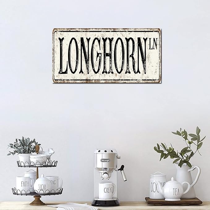 Madcolitote Personalized Longhorn Street Sign Vintage Longhorn Wood Signs Wall Art Rustic Wall Decorations for Living Room Home Decor for Home Man Cave Door Porch Garden Party 6x12in
