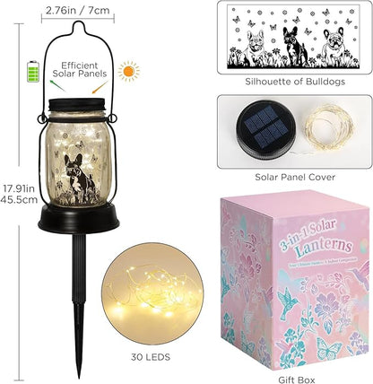 French Bulldog Frenchie Gifts for Women/Men French Bulldog Solar Lanterns Dog Mom Birthday Dog Lovers Lantern Pet loss Pet Memorial Lights Solar Garden Decoration Yard, Patio,Backyard,Porch Torches