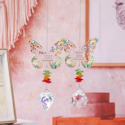 Butterfly Crystal Suncatcher Gifts for Mom, Sister, Birthday, Mothers Day, Thanksgiving, Hanging Ornament, Indoor Outdoor Garden Patio Decor