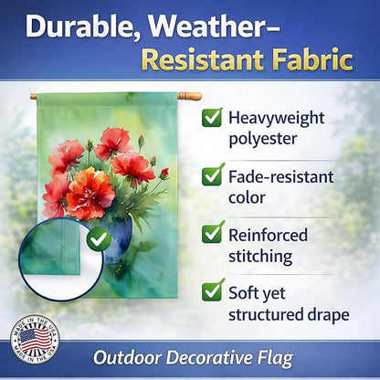 Caroline's Treasures Ohio Scarlet Carnations in Watercolor House Flag Large Porch Sleeve Pole Decorative Outside Yard Banner Artwork Wall Hanging, Polyester, House Size, Multicolor