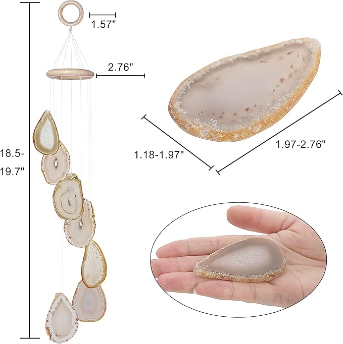 Cozy Tower Agate Wind Chimes for Outside Unique, Outdoor Home Garden Decor Geode Hanging Decorations, Natural Color