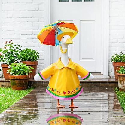 Raincoat Porch Goose Outfits, 23" Goose Statue Raincoat Costume Spring Porch Goose Outfits, Durable Summer Lawn Goose Clothes with Hat Umbrella, Outdoor Yard Patio Garden Holiday Decor