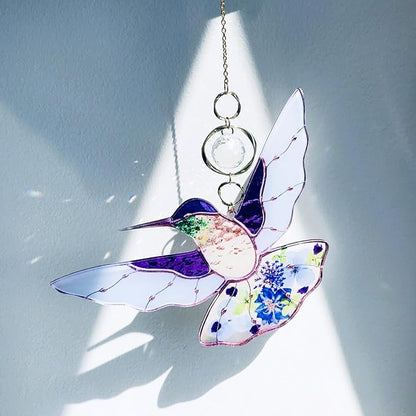 Purple Acrylic Hummingbird Flowers Garden Suncatcher Window Hanging Crystal Prism Rainbow Maker Sun Catcher Ornaments Birthday Christmas Thanksgiving Gifts for Mom Grandma Sister Bird Lovers