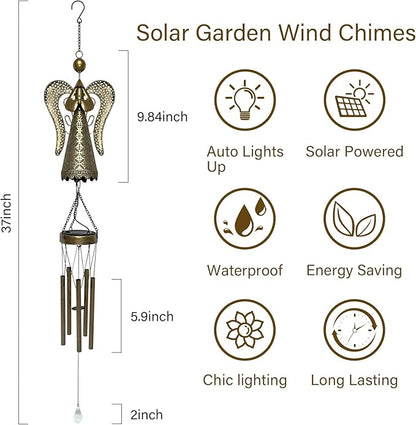 Solar Angel Wind Chime - 36.6" Retro Angel LED Wind Chimes, Metal Solar Fairy Wind Chimes Hanging Lights, Fairy Gifts for Home, Outdoor, Yard, Patio, Garden Decor
