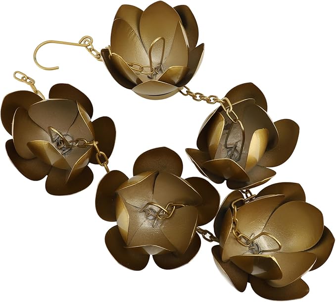Zerodis Rain Chains Plated Rain Chain Cups Gold Flower Galvanized Iron Proof Rain Catcher Chain for Home Outdoor Decoration Chains Decorative Iron Gutter Chain Copper