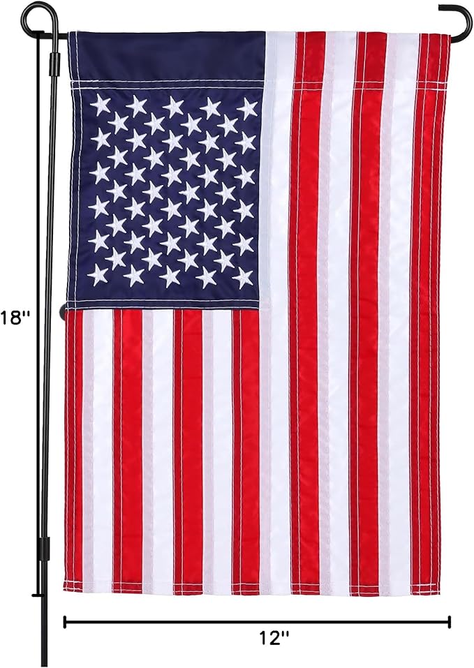Embroidered American Flag Garden Flag 12 x 18 Inch,Embroidered Stars and Sewn Stripes,Small USA Garden Flag Outdoor, Patriotic Decorative Yard Flags for 4th of July, Independence Day- Nylon