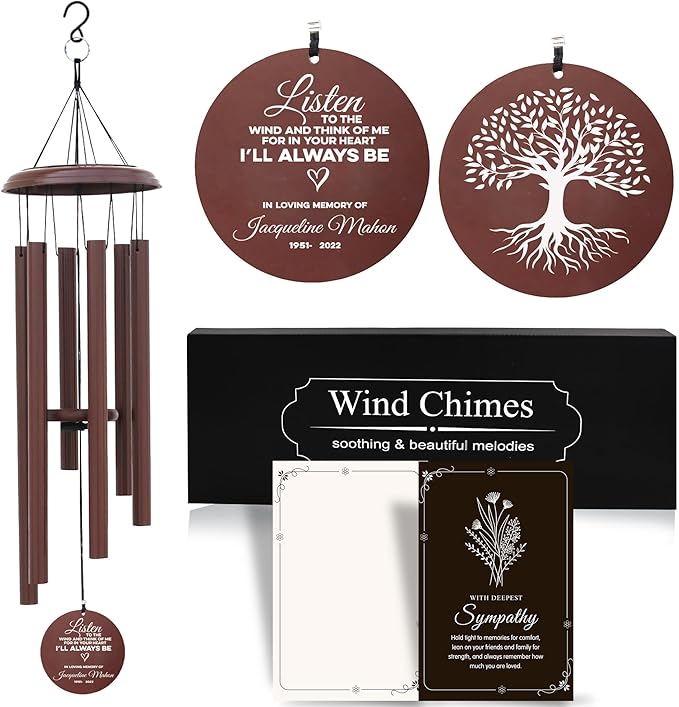 Personalized Memorial Wind Chimes – 45" Custom Sympathy Gift for Loss of Loved One – Outdoor Remembrance Wind Chime for Mother, Father, or Friend – Garden & Patio Memorial Decor