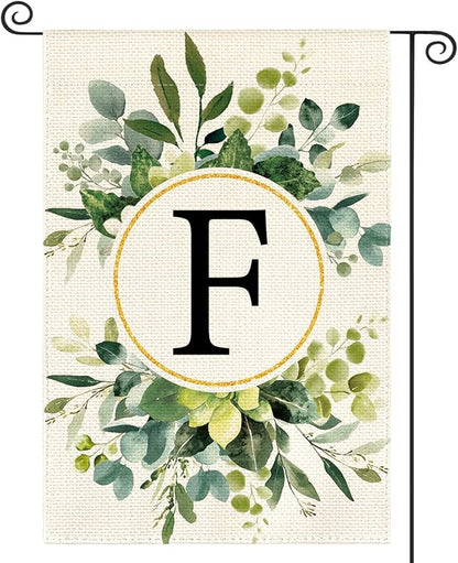 AVOIN colorlife Monogram Letter F Floral Garden Flag 12x18 Inch Double Sided Outside, Family Last Name Initial Yard Outdoor Decoration
