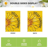 AVOIN colorlife Hello Sunshine House Flag 28x40 Inch Double Sided Outside, Summer Spring Floral Daisy Yard Outdoor Flag Yellow