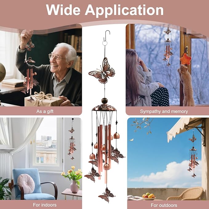 SumDirect Butterfly Wind Chime for House Decor, Wind Chimes for Outside, Memorial Wind Chimes, Memorial Gifts for Front Porch, Patio, Balcony Decor