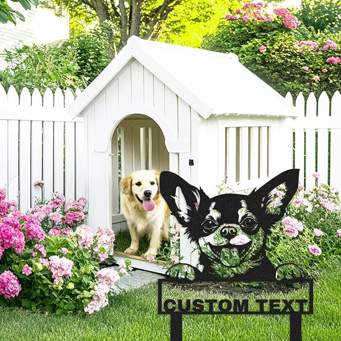 Custom Chihuahua Garden Stake Dog Outdoor Decor Yard Sign, Personalized Chihuahua Dogs Metal Garden Signs Decorative Plaque, Customized Dog Silhouette Welcome Sign for Lawn Patio Pathway