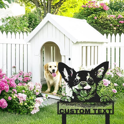 Custom Chihuahua Garden Stake Dog Outdoor Decor Yard Sign, Personalized Chihuahua Dogs Metal Garden Signs Decorative Plaque, Customized Dog Silhouette Welcome Sign for Lawn Patio Pathway