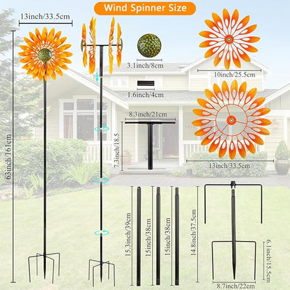 VEWOGARDEN Sunflower Wind Spinner with 4 Blades, Metal Kinetic Wind Spinners Outdoor for Yard, Garden, Lawn Decorations