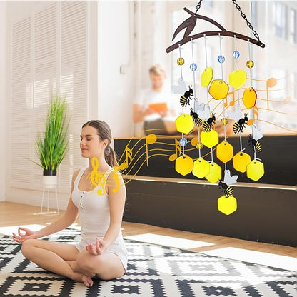 X-PREK 23" Bees Wind Chimes for Outside, Unique Stained Glass Wind Chimes Garden Decor, Windchimes Outdoors Suncatcher Gift for Women, Mom, Grandma, Unisex