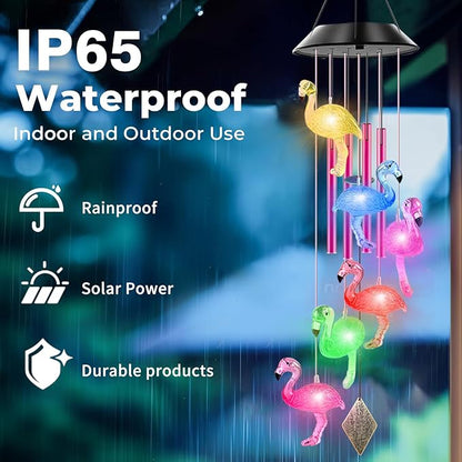 Solar Powered Flamingo Wind Chimes with 4 Music Aluminum Tubes, Flamingo Wind Chimes for Outside,Best Gifts for Mom Grandma Women Wife Aunt Sister, Unique Mobile Wind Chime, Garden Yard Decor