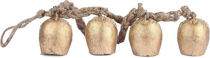 Decorative Cow Bell,15.5" Hanging Bells Chime, Rustic Antique Brass Finish Metal Bells with Jute Rope, Tibetan Inspired Farmhouse Vintage Cascading Bells for Indoor, Outdoor Patio, Garden & Wall Decor