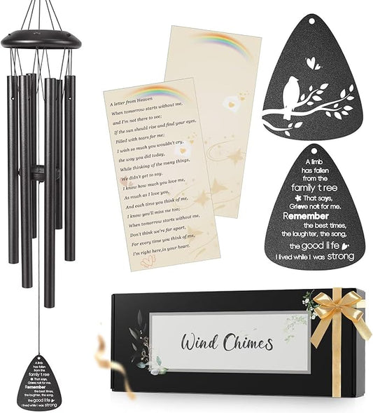 Memorial Gifts for Loss of Loved one, 25''Memorial Wind Chimes of Sympathy Gifts for Loss of Love one,Condolence/Bereavement/Remembrance Gift,Windchime in Memory,Funeral Decor for Garden Outside,Black