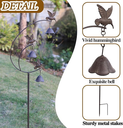 Gardens Metal Hummingbirds with Bells for Outside Garden Art,Decorative Garden Stakes