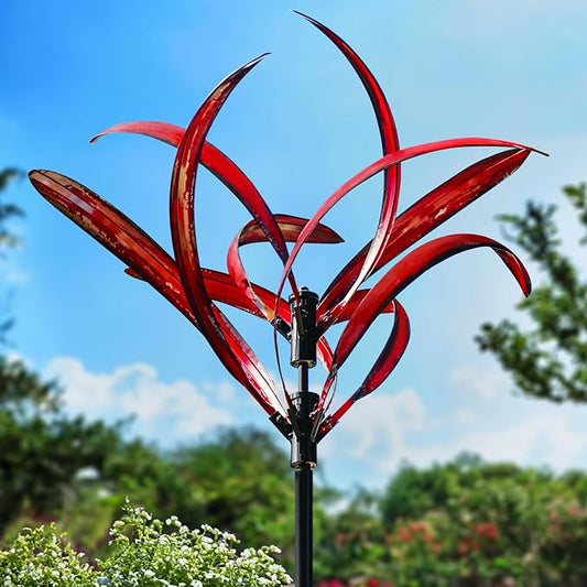 LimeHill Wind Spinner for Garden and Yard - Large Metal Kinetic Wind Sculptures Yard Art Outdoor (Crimson Magnolia)