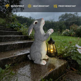 Solar Rabbit Garden Statue with Lights - Whimsical Solar Powered Bunny Figurine for Outdoor Decor, Auto On/Off Waterproof Patio, Yard, Lawn, Balcony Decorations, Unique Gift for Women & Mom