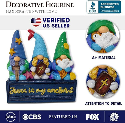 OrnamentallyYou Spring & Summer-Themed Garden Statues – Adorable Outdoor Decor for Lawn, Patio & Porch (Nautical Themed Religious Gnome Figurine, Jesus is My Anchor 6" Beach House Statue)