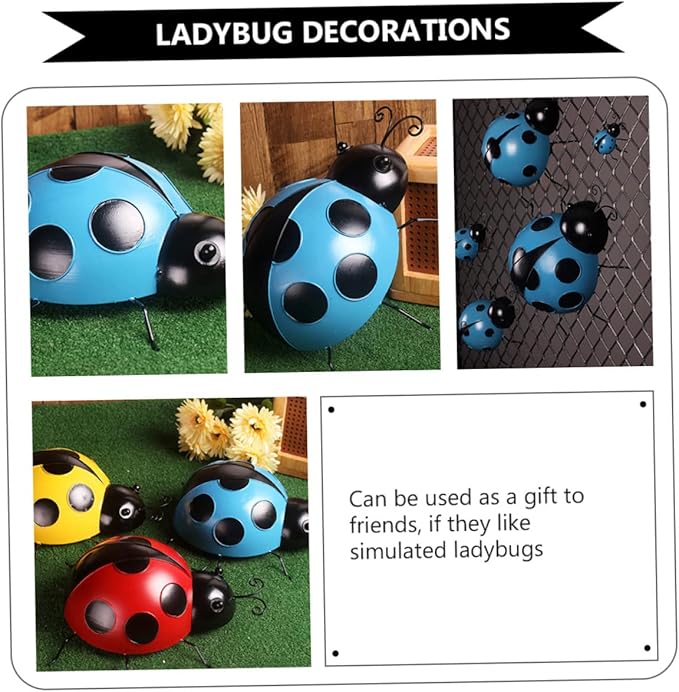 Holibanna 3pcs Simulation Ladybug Decorations for Garden Iron Art Ladybug Statues Outdoor Decor for Home Villa Courtyard Garden Ornaments