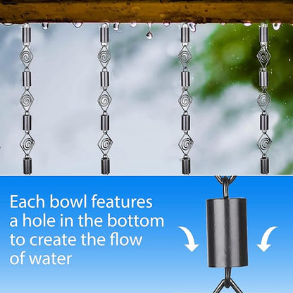 RainChains Pacific Diamond Rain Chain 8.5ft Black Aluminum Rain Chains for Gutters Heavy Rain Downspout Chains for Gutters Decorative.