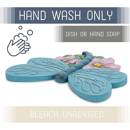 Magnolia Garden 12-Inch Sculpted Teal Dragonfly Decorative Stepping Stone – 3D Floral Resin Garden Walkway Tile – Vibrant Winged Insect Outdoor Accent