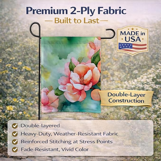 Caroline's Treasures Delaware Peach Blossom in Watercolor Garden Flag Mailbox Flag Decorative Yard Flag Banner Outside Patio Artwork Yard Flower Beds, Garden Size, Multicolor