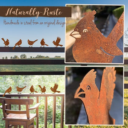 OULYDEKO 5PCS Rusty Birds Decoration, Garden Decor Spring Decorations Outdoor, Metal Birds Yard Decor Perfect Yard Art and Large Outdoor Ornaments, Cardinal Gifts，Metal Bird Silhouette Statues