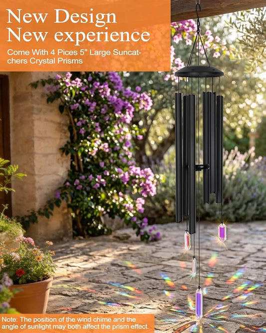 48" Wind Chimes with Large Sun Catcher Prisms Crystal, Deep Bass Tone and Professional Tuned Aluminum Wind Chimes for Patio Garden Memorial, Sympathy Gift for Loss of Loved One, Housewarming Gift