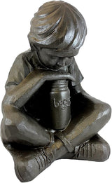 Emsco Group 92225 Boy Statue – Natural Appearance – Made of Resin – Lightweight – 16” Height Garden, BRONZE