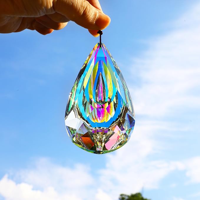 120mm/4.7in Crystal Prism Suncatcher Window Hanging Sun Catchers AB Colored Crystals Faceted Prism Rainbow Maker Pendant Ornament for Christmas Tree