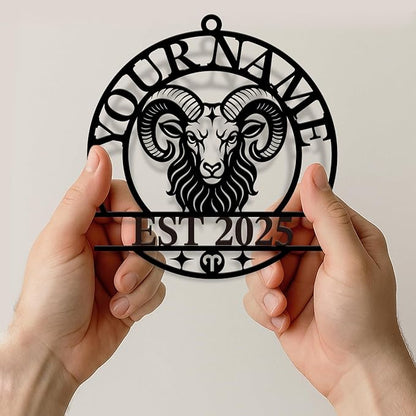Personalized Customize Name 12 Zodiac Signs Wind Chime, Metal Iron 37 Inch Outdoor Memorial Gift for Garden Yard Patio Home Decor, Black (Aries)