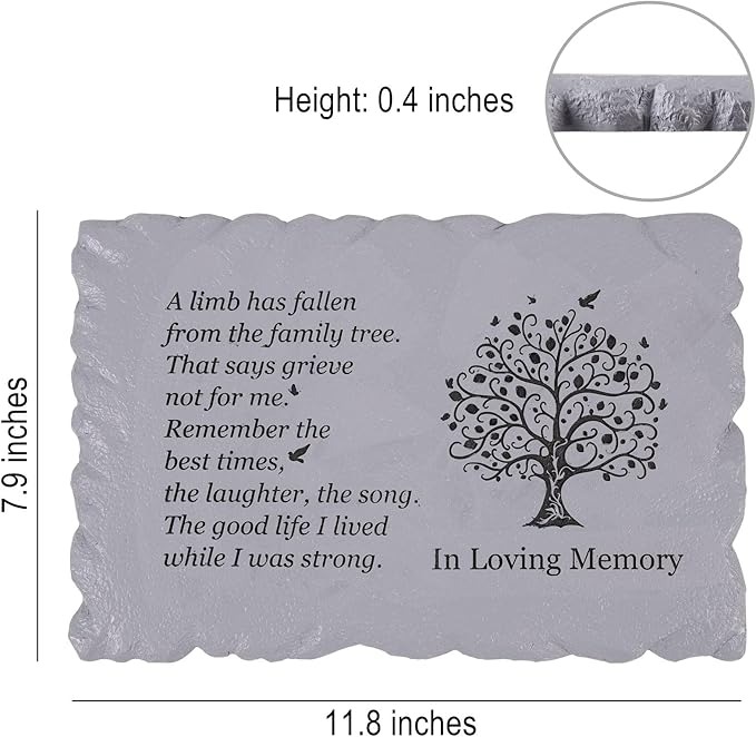 11.8 inches Long Tree of Life Song Polyresin Memorial Garden Stone, Memorial Stones for Loved Ones Outside, Memorial plaques, Sympathy Gifts for Loss of Loved one, Memorial Gifts (Grey Tree)