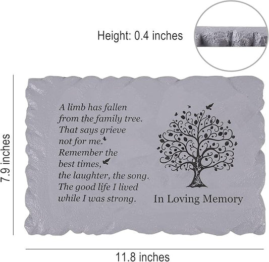11.8 inches Long Tree of Life Song Polyresin Memorial Garden Stone, Memorial Stones for Loved Ones Outside, Memorial plaques, Sympathy Gifts for Loss of Loved one, Memorial Gifts (Grey Tree)