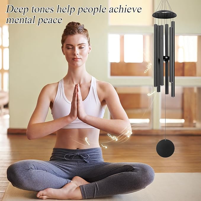 Wind Chimes for Outside, 32-Inch Simple Metal Wind Chimes Deep Tone, with 6 Thick Aluminum Tubes 0.05 in Wall Thickess – Ideal Gift for Mom or Grandma, Perfect for Backyard Decoration (Black)