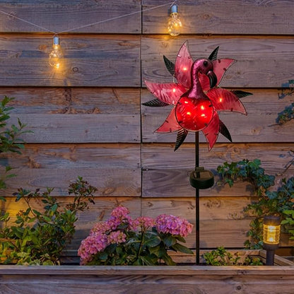 Flamingo Solar Wind Spinner Garden Decor, Lighted Garden Spinning Art Decors, Landscape Path Lights Wind Sculptures Decorations, Pathway Metal Stakes Lighting Kinetic Wind Catcher for Outside