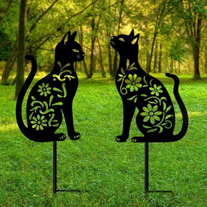 Cat Garden Decor for Outside, Black Cat Metal Decorative Garden Stakes for Yard Art, Patio, Outdoor Decor, Garden Decorations, Lawn Ornaments, Unique Gifts for Cats Lovers (2 Pack)