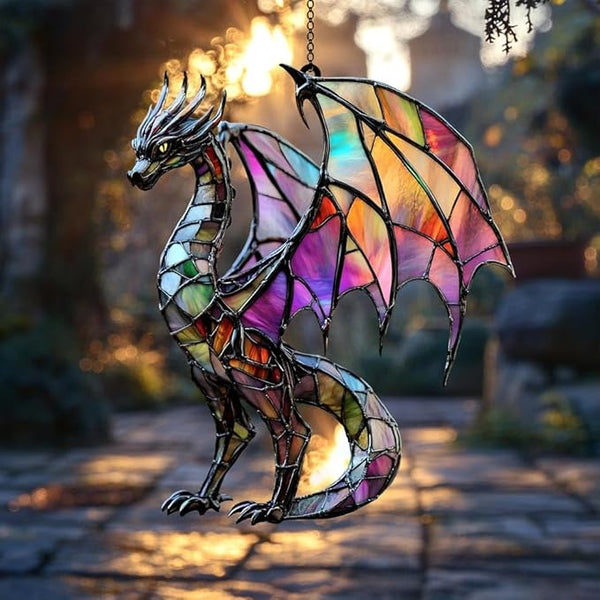 Rainbow Dragon Acrylic Suncatcher, Boho Suncatchers for Window Hanging Ornament, Stained Glass Effect Indoor Outdoor Garden Decor for Dragon Lover, Gifts for Mother's Day, Mom, Grandma, Wife, Women